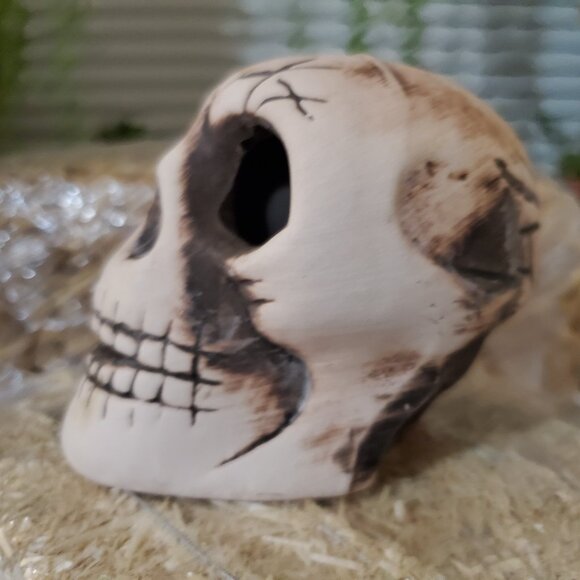 Vintage Ceramic Clay Skull Tea Light Candle Holder - KOREA - Picture 3 of 8